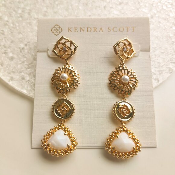 Kendra Scott Gold Ivory Mother-of-Pearl Brielle Linear Drop Earrings NEW w/dust - Picture 4 of 4